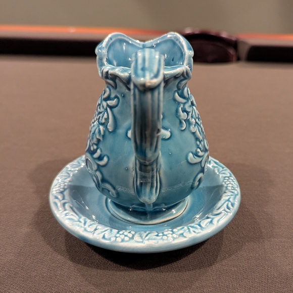 Intricate Teal Ceramic Pitcher and Saucer - Picture 5 of 5